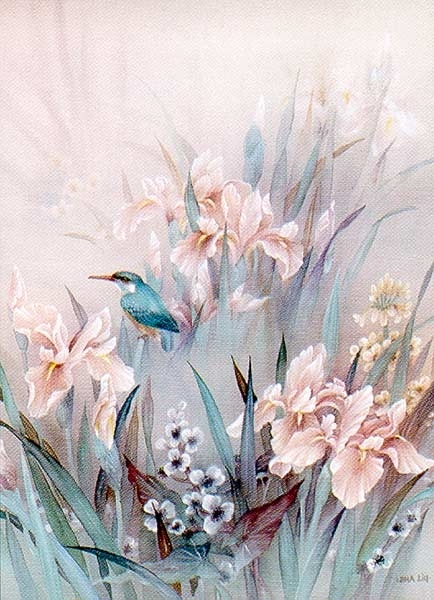 Kingfisher and Iris painting - Unknown Artist Kingfisher and Iris art painting